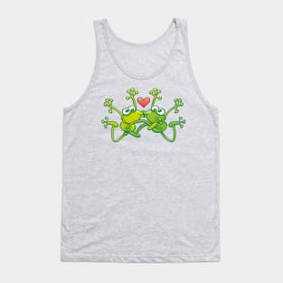 Funny green frogs falling in love while performing an acrobatic kiss Tank Top